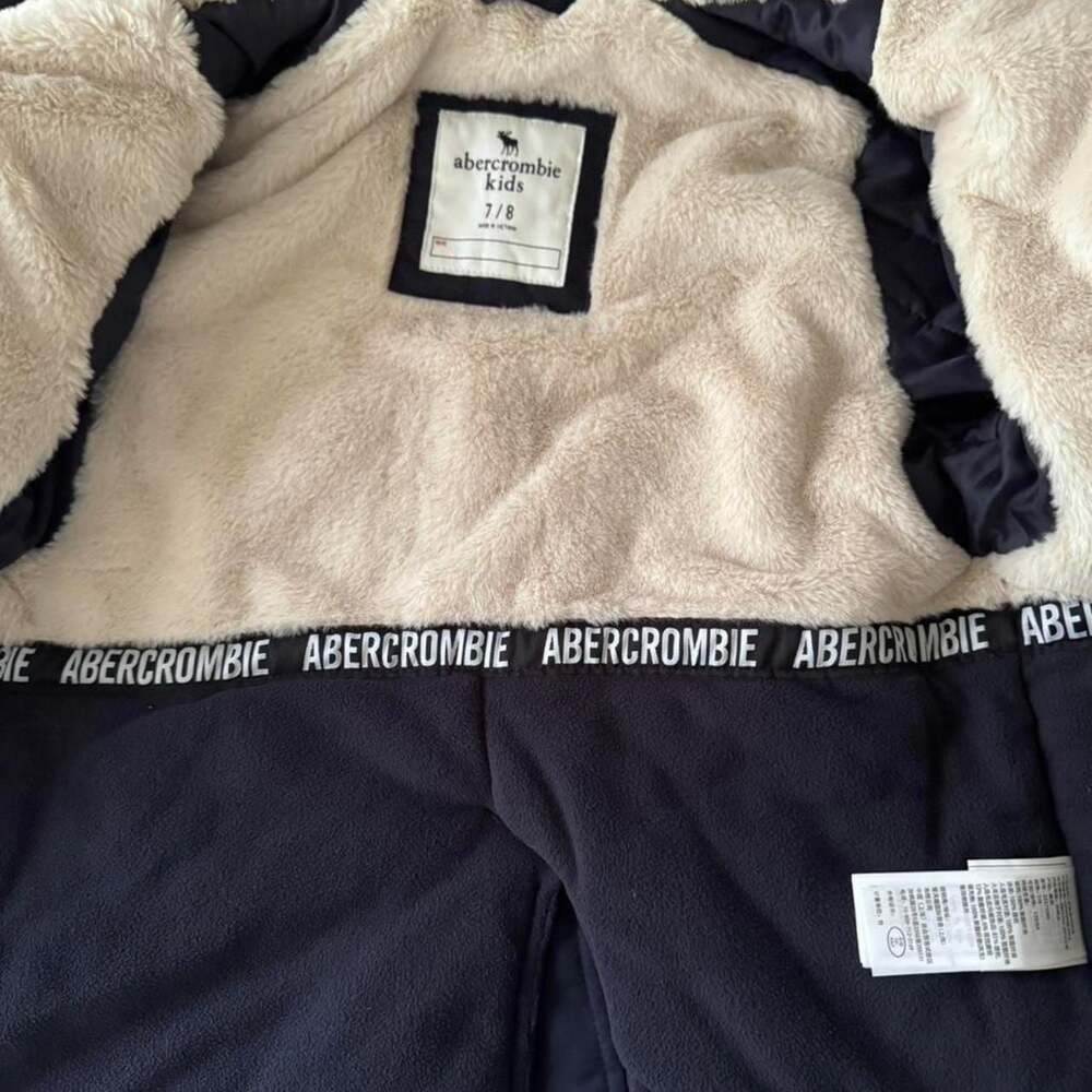 Abercrombie Kids Navy Blue Fur-Lined Parka Jacket, Size 7/8 - Picture 3 of 4